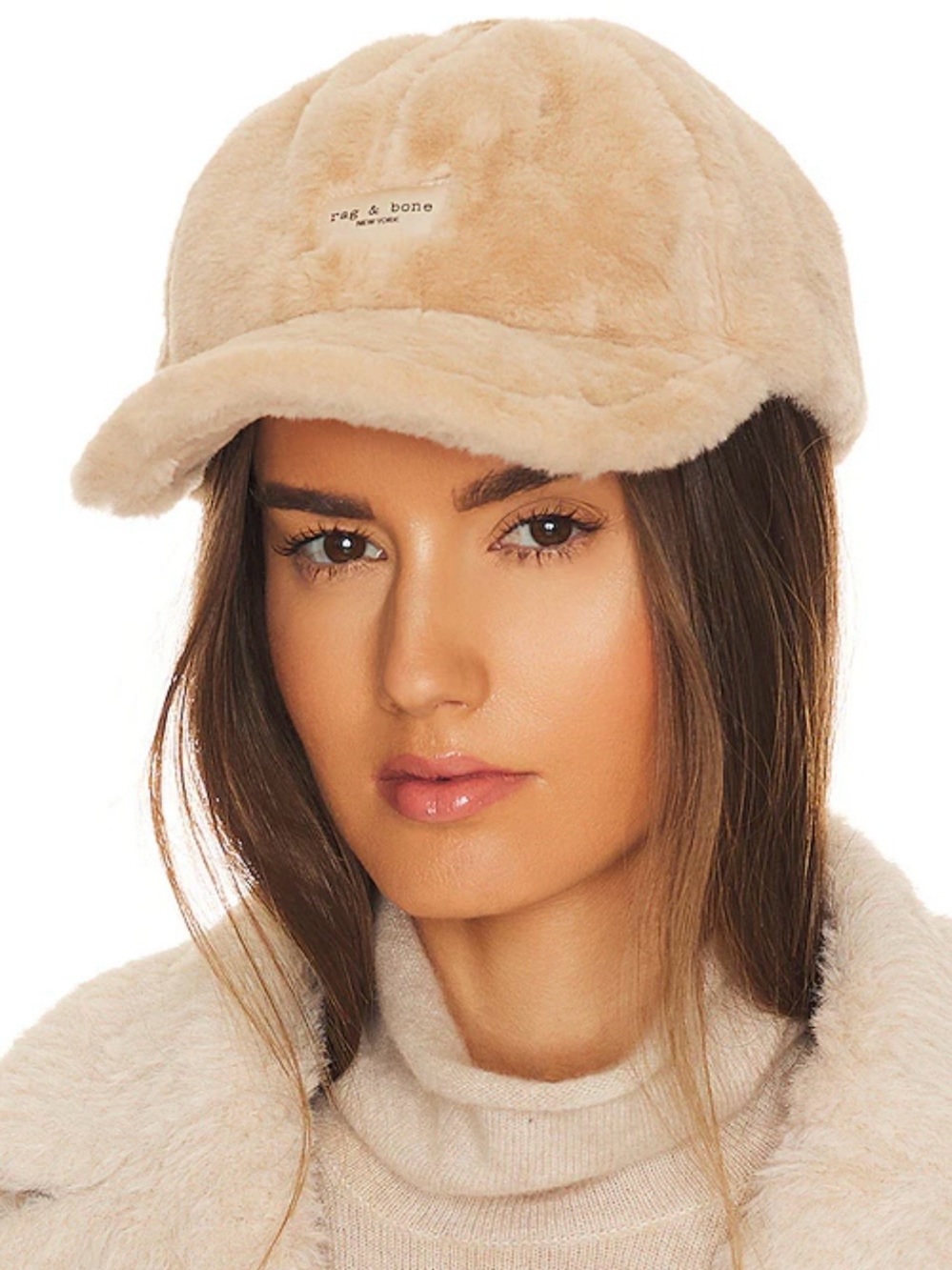 Rag & Bone Plush Beige Fuzzy Baseball Cap